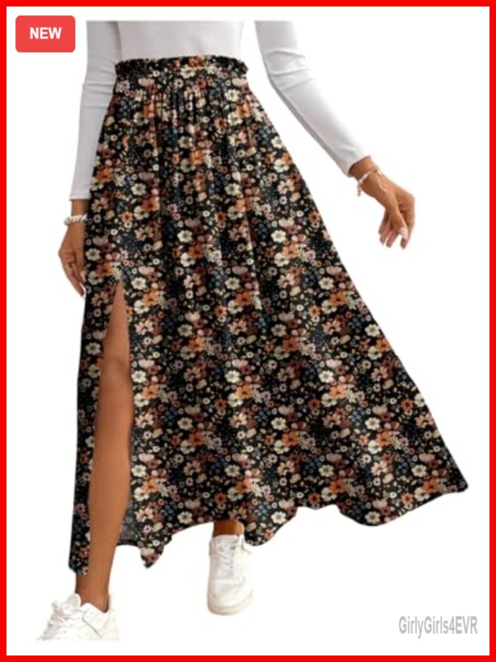 Women's Floral High Waisted Split Long Skirt Flowy Boho Vacation